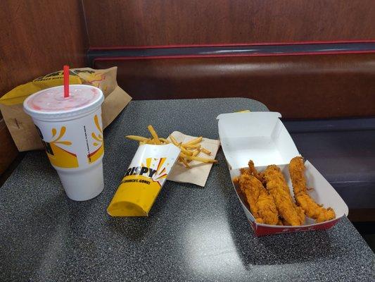 Hand Breaded Chicken Tenders Combo with Hot Honey Sauce.