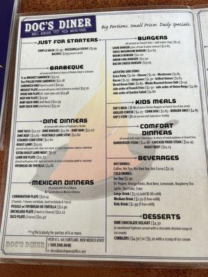 1st page of menu