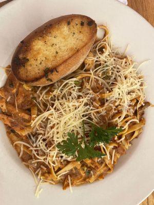 Danny's Chicken Pasta with Garlic bread