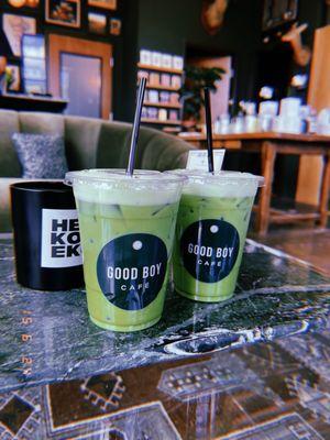 deux rosé matcha lattes