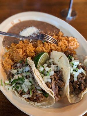 Tacos plate with carnitas and asada