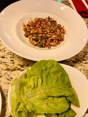 Lettuce wraps (a lot of filling! Pic doesn't show well)