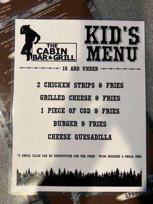 Kids menu