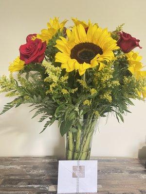 Sunflowers and roses bouquet