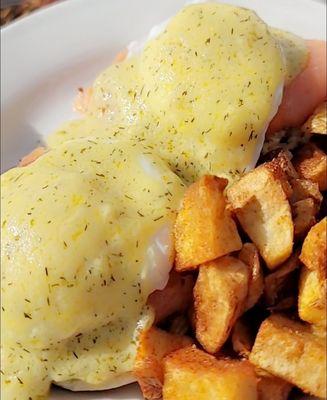 Salmon eggs benedict without the sauce on the side to show you. If that looks good to you, cool! If not, ask for on the side like I do