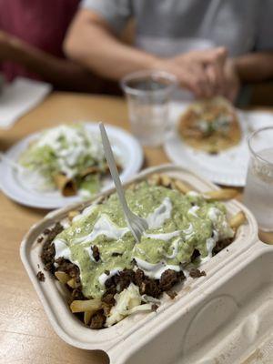 San Diego Fries (Carne Asada), Taquitos, Chicken Taco