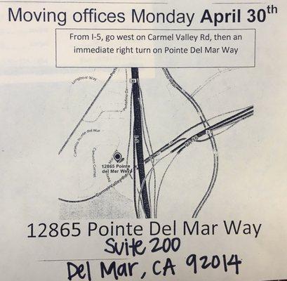 Moving office locations as of 4/30/2018!