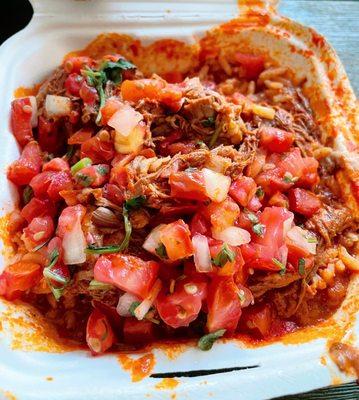 Regular Burrito Bowl, beef birria.