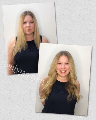 Before and after volume hair extensions.