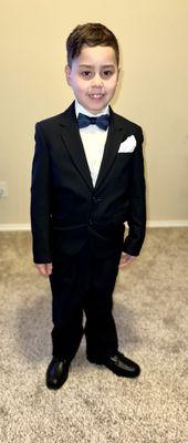 My son Jameson with his tuxedo.