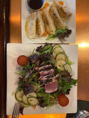 Potstickers & Sesame Tuna Salad