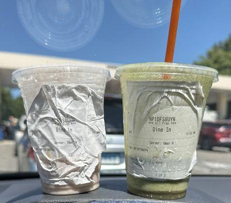 A small and medium smoothie.