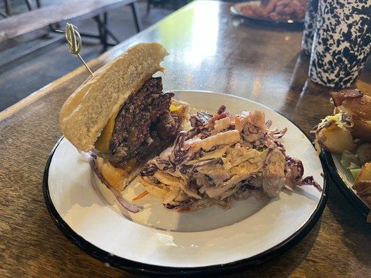 Coleslaw and bourbon burger