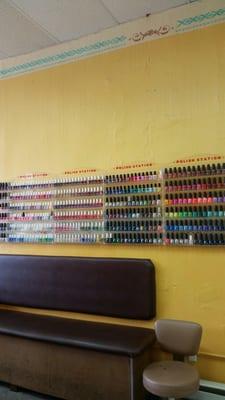 Wall of nail colors including orly, essie, China glaze, opi