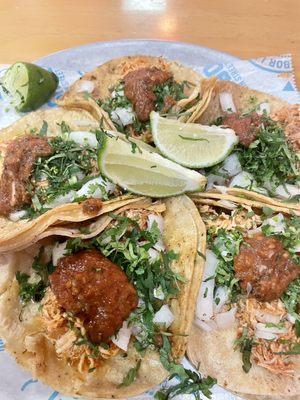 Shredded chicken with onions, cilantro and Chile de Arbol salsa.