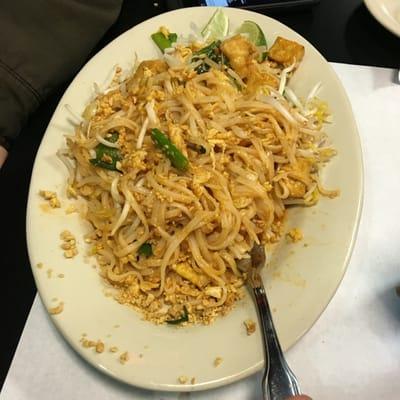 Pad Thai with tofu. One entree can almost serve two!