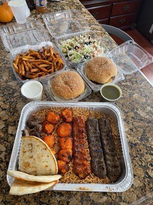 Family combo, Double Cheese Burger, Spicy Chicken Burger, Zinger Fries