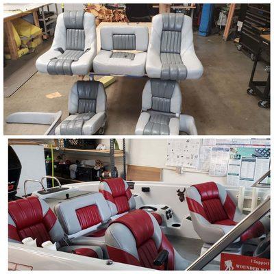 Seats boat custom marine   vinyl red and off white the carpet silver reef color