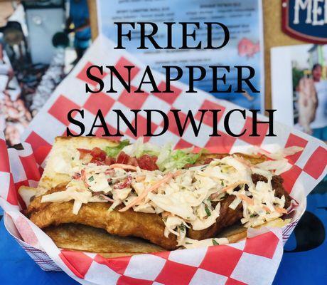 Freshly caught snapper served with roasted red pepper slaw, lettuce, and tomato. Have if grilled, fried, jerked, or blackened.