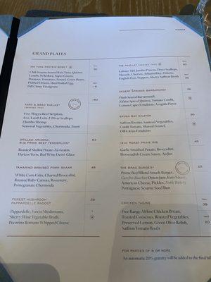 Menu as of May 2024