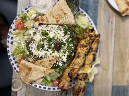 Greek Salad with Chicken Souvlaki