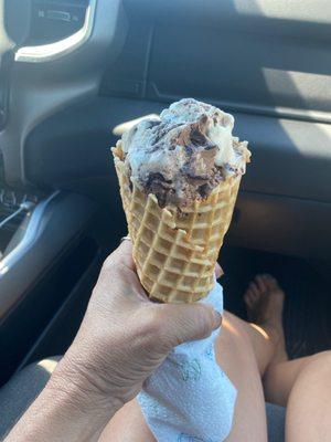 Sorry, already ate one scoop of moose track & the other scoop is mackinaw fudge on their awesome waffle cones ... delicious