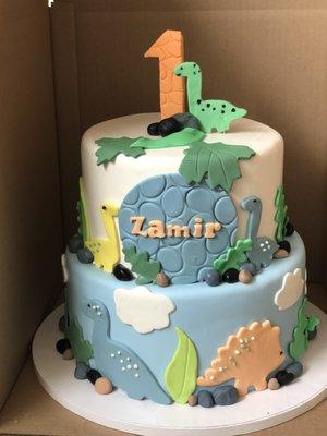 Dinosaur  themed 1st birthday cake. Identical to picture given!