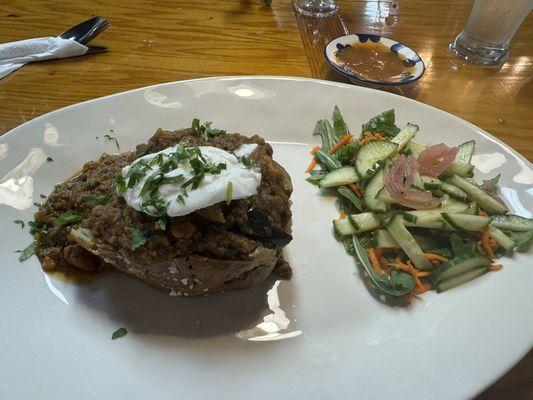 Eggplant curry on a baked potato special