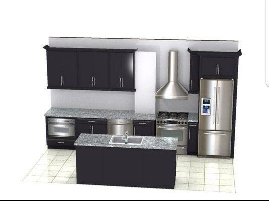 Black espresso cabinets
 Island 60' with granite 
 Stove 30' and Refridge 30'dishwasher 24'