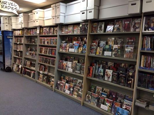 Racks of Trade Paperbacks and Comic Supplies!