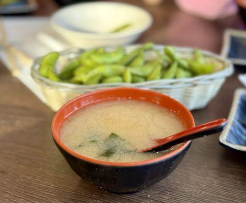 Miso soup and edamame