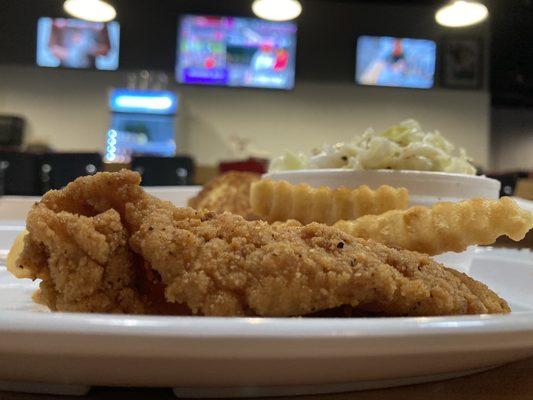 The Catfish!!! The plating looks simple... but don't let that fool you... it's the best Catfish ever!!!