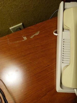 Furniture in our room all chipped and cracked. Every piece. Broken draw. Corners cracked n glued back. Phone didn't work