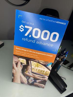 Refund cash advance up to $7,000