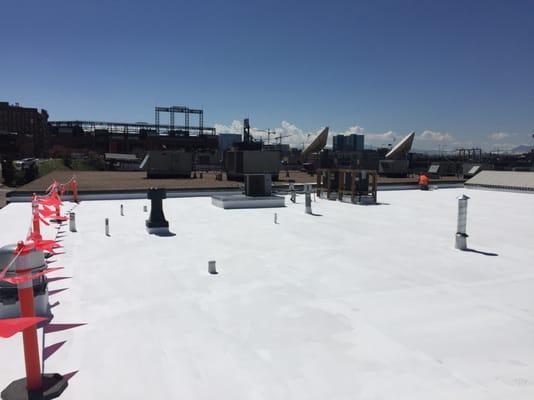 Commercial building elastomeric coating in downtown Denver