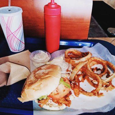 Clam Roll lettuce and tomato, tarter sauce, lemon, Cole slaw and Pepsi.