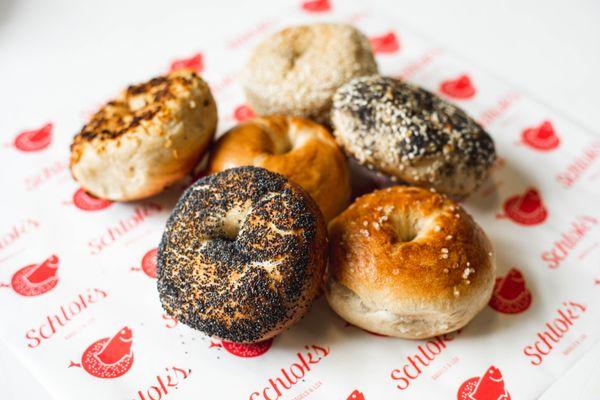 Mix of Schlok's bagel flavors