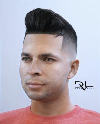 Pompadour with comb over & fade