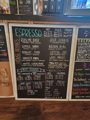 Coffee menu