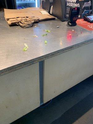 Food serving counter.  I was in the place 15 minutes.  It was never cleaned.