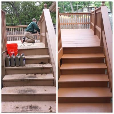 Deryk preps this deck for refinishing, and the result is amazing.