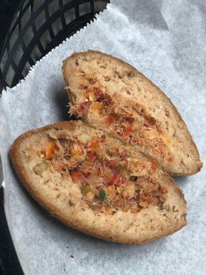 Seasoned Blue crab meat breaded then fried