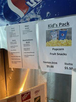 Drink menu & kid's pack menu