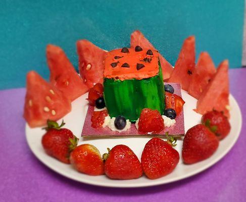 Mini watermelon cake. (Watermon flavored cake and icing!!)