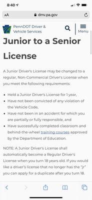 PennDOT Junior to a senior policy.