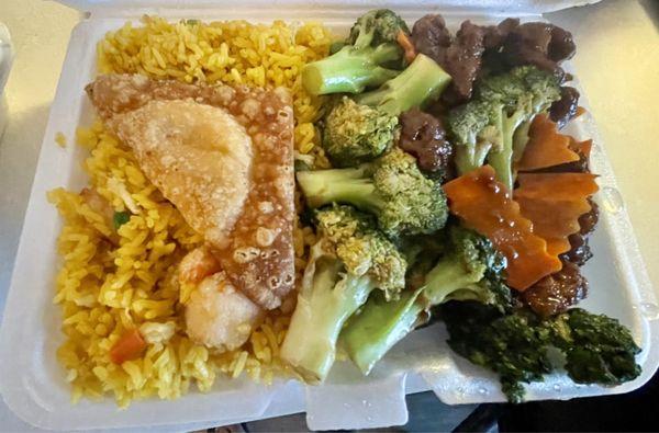 Beef and Broccoli Combo with shrimp fried rice