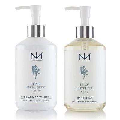 Niven Morgan hand sets of Hand and Body Lotion paired with Hand Soap are available in the signature fragrance of Jean Baptiste.