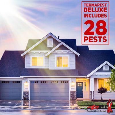 TermPest Deluxe is a bi-monthly service that includes 28 pests, such as termites, mosquitos, and moles.