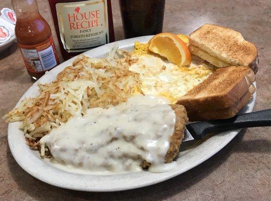 Country fried steak comes with 3 eggs and what you see here.  This, plus the pop/tax was $11.34.  Great meal, great deal.