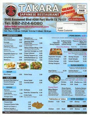 Takara menu front